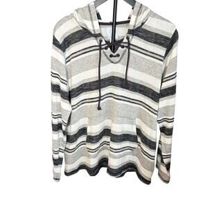 Sunday womens gray white stripe sweater hoodie. Size XL. ski lodge, casual